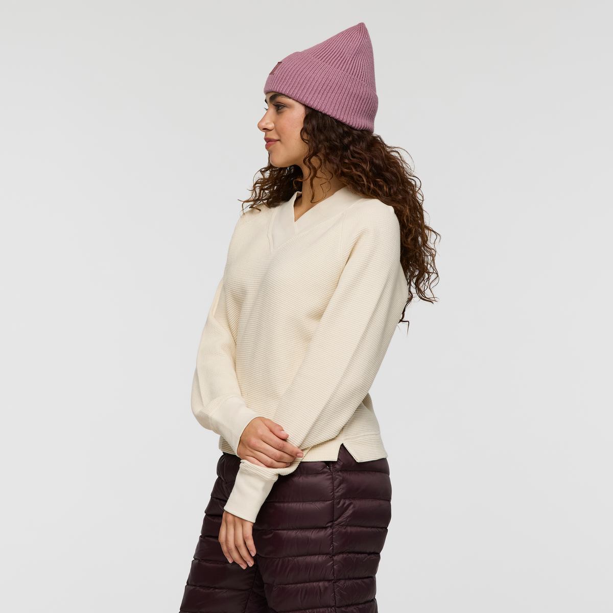 Atajo Long Sleeve Waffle V Neck Women's - Image 4